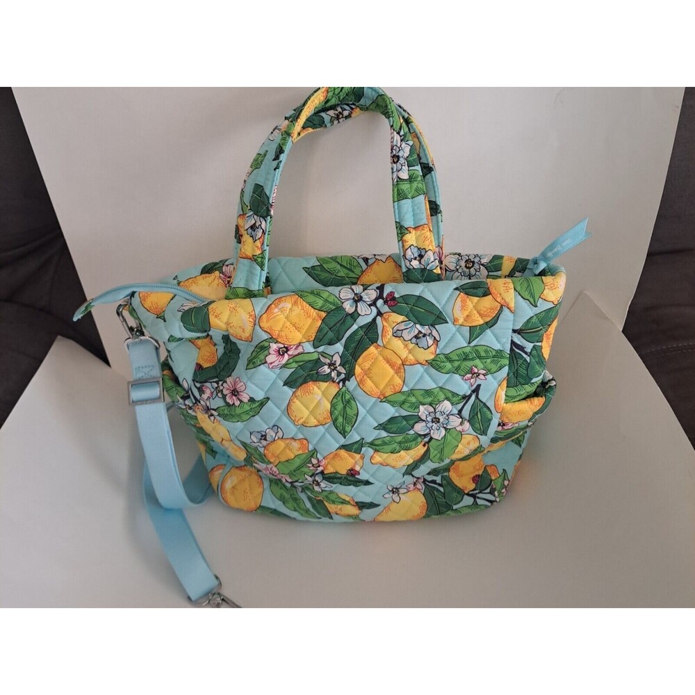VERA BRADLEY Medium Tote Shoulder Bag Purse In Lemon Grove Print Crossbody Strap